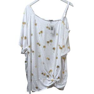 TORRID Cold Shoulder Tee Plus Size 5X White Gold Palms Callie Womens Top NWT